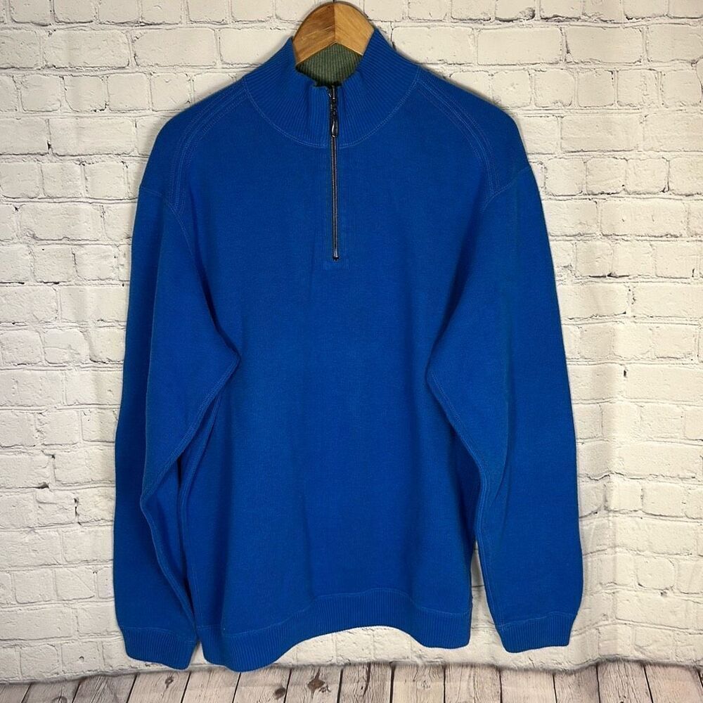 Tommy‎ Bahama Men's Flip Side Classic Reversible Half-Zip Sweater Blue Green L